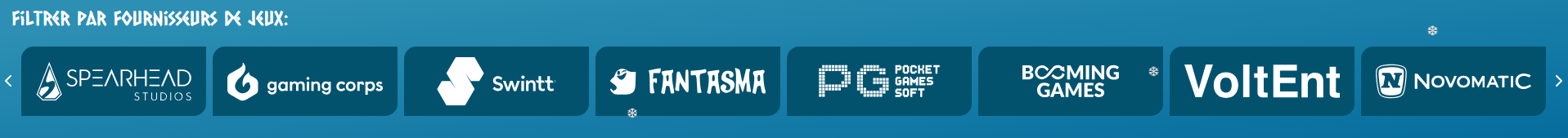 Filtre par fournisseurs de jeux du casino Amon