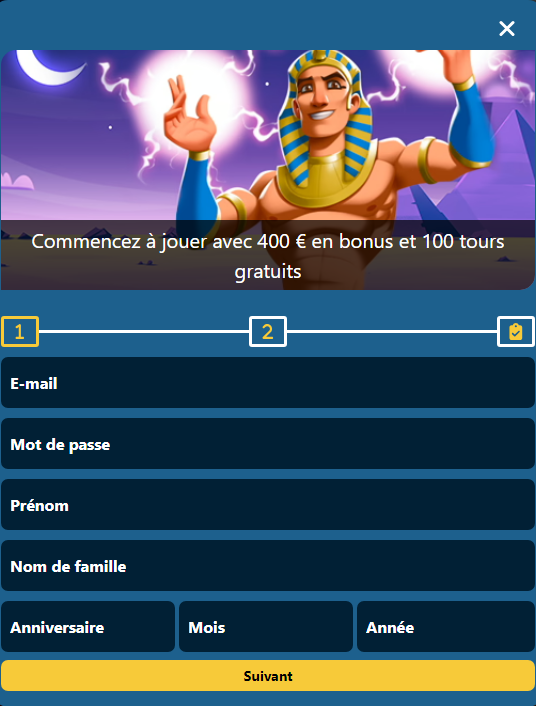 formulaire d'inscription sur le casino Amon