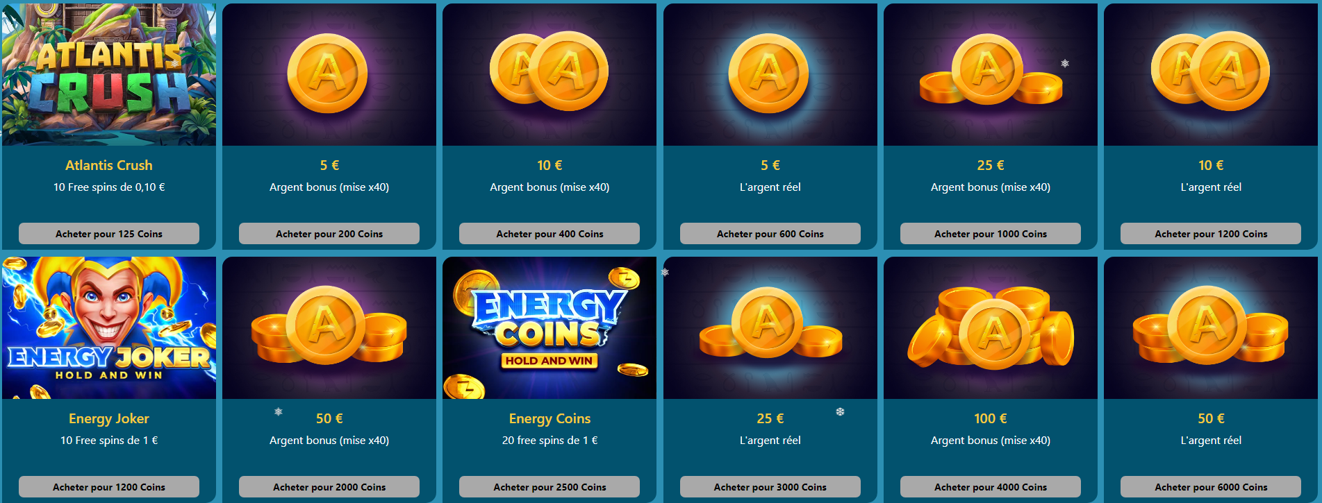 Large sélection de récompenses dans la boutique d'Amon Casino